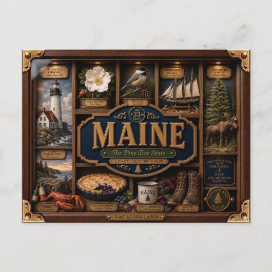 Maine Shadow Box 3D Figuur Staat Briefkaart (Voorkant)