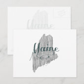 Maine Shaped  Grey Typografie Mainer Briefkaart (Voorkant / Achterkant)