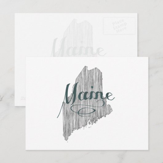 Maine Shaped  Grey Typografie Mainer Briefkaart (Voorkant / Achterkant)