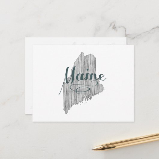 Maine Shaped  Grey Typografie Mainer Briefkaart (Voorkant / Achterkant in situ)