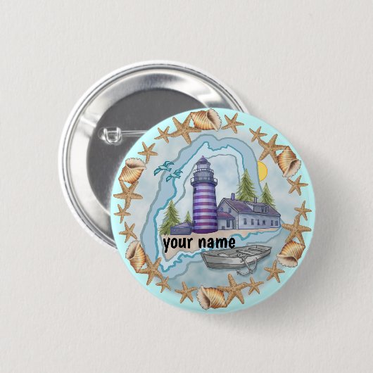 Maine Shells Lighthouse pinknop Ronde Button 5,7 Cm (Voorkant /achterkant)