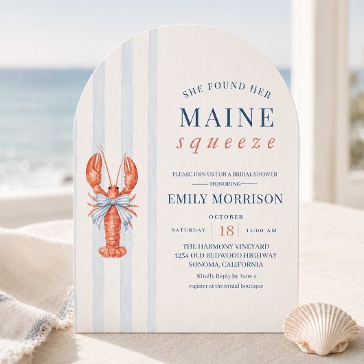 Maine Squeeze Coastal Lobster Bow Bruidsfeest Kaart