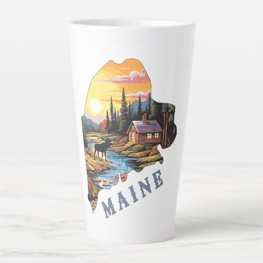 Maine Staat Omtrek Blokhut Eland Latte Mok (Voorkant)