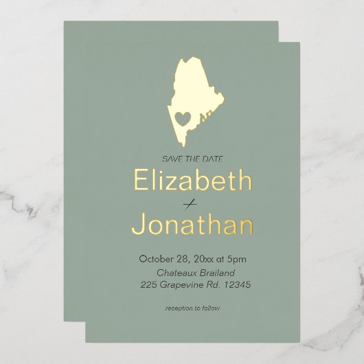 Maine State Destination Wedding Gold Folie Uitnodiging (Voorkant / Achterkant)