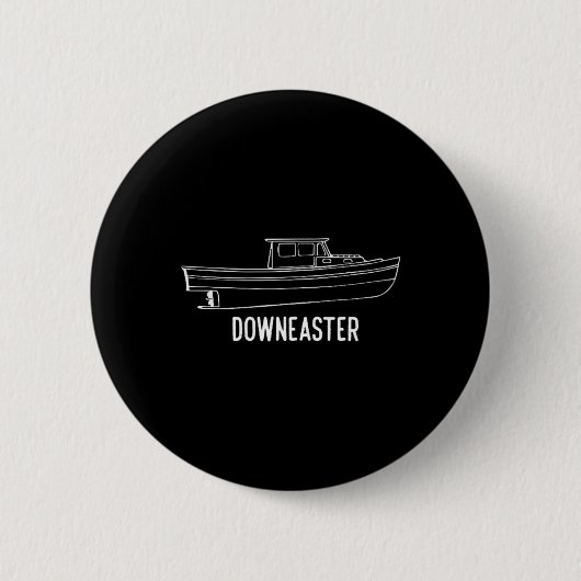 Maine State Downeaster Kreeftenvisserij Boot T-shi Ronde Button 5,7 Cm (Voorkant)