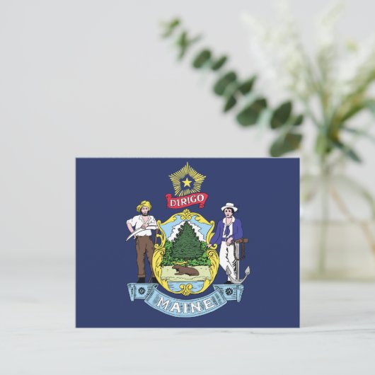 Maine State Flag Pine Tree State Seal & Moose Briefkaart (Staand voorkant)