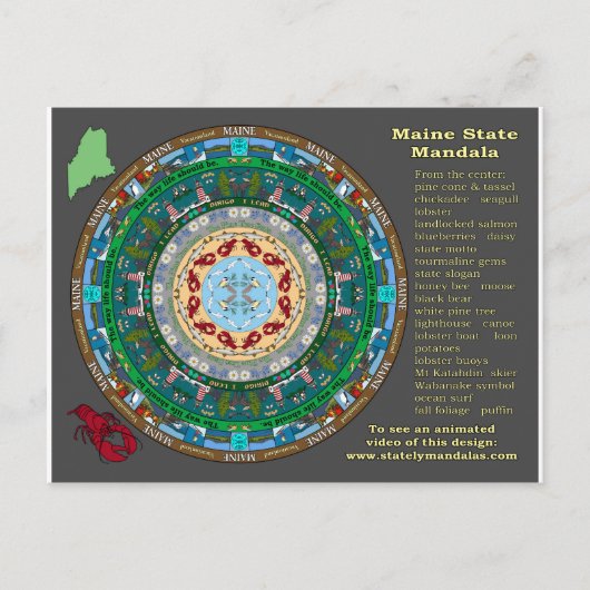 Maine State Mandala Postcard Briefkaart (Voorkant)