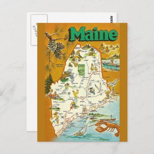 Maine State Map Briefkaart (Voorkant / Achterkant)
