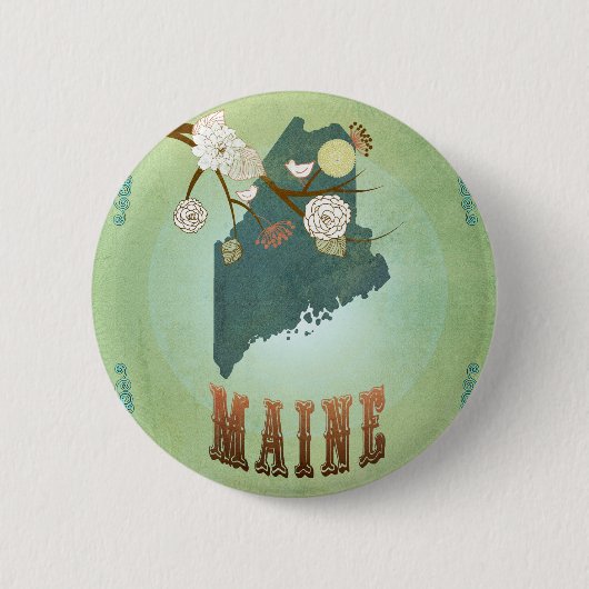 Maine State Map - Groen Ronde Button 5,7 Cm (Voorkant)