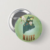 Maine State Map - Groen Ronde Button 5,7 Cm (Voorkant /achterkant)