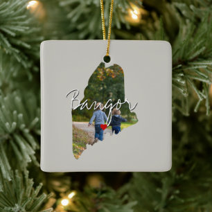 Maine State Photo insert and town name Keramisch Ornament