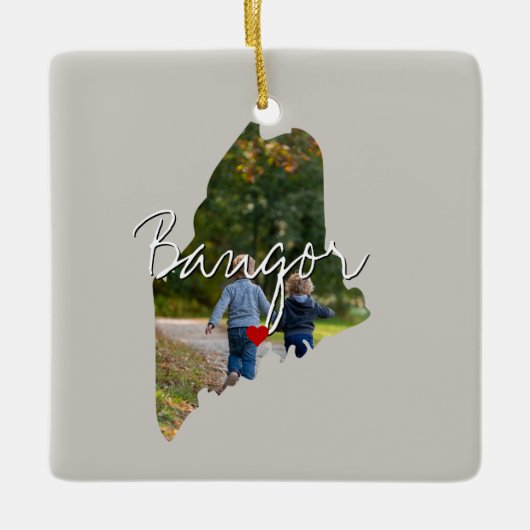 Maine State Photo insert and town name Keramisch Ornament (Voorkant)
