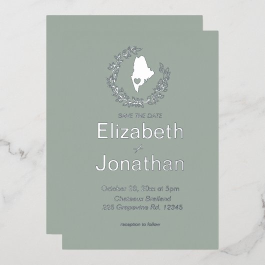 Maine State Silhouette Simple Destination Wedding Folie Uitnodiging (Voorkant / Achterkant)
