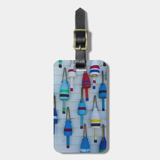 Maine, Stonington, decoratieve kreeftenboeien Bagagelabel (Voorkant verticaal)