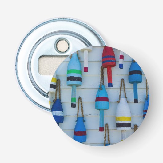 Maine, Stonington, decoratieve kreeftenboeien Button Flesopener (Voorkant)