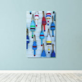 Maine, Stonington, decoratieve kreeftenboeien Canvas Afdruk (Insitu (Houten vloer))