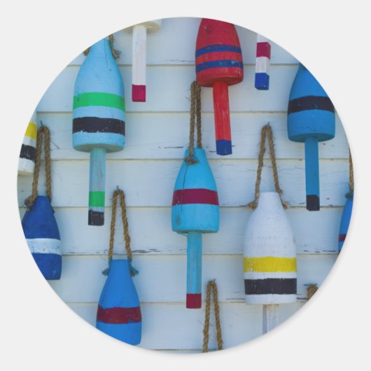 Maine, Stonington, decoratieve kreeftenboeien Ronde Sticker (Voorkant)