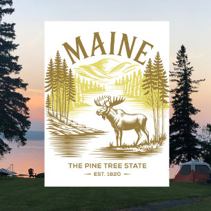 Maine the Pine Tree State Est. 1820 Moose Travel Briefkaart
