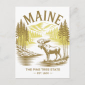 Maine the Pine Tree State Est. 1820 Moose Travel Briefkaart (Voorkant)