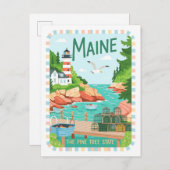 Maine the Pine Tree State Verenigde Staten Zomer R Briefkaart (Voorkant / Achterkant)
