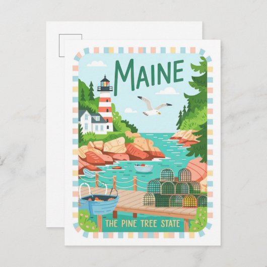 Maine the Pine Tree State Verenigde Staten Zomer R Briefkaart (Voorkant / Achterkant)