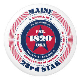 Maine US State Rood Wit Blauw Typografie Keramische Knop