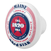 Maine US State Rood Wit Blauw Typografie Keramische Knop (Rechts)