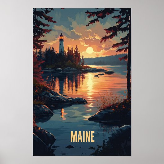 Maine USA Kunst Vintage Illustratie Reizen Poster (Voorkant)