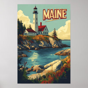 Maine USA Kunst Vintage Illustratie Reizen Poster