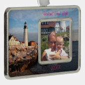 Maine Vacation Family Foto Portland Light Verzilverd Omlijst Ornament (Rechts)