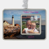 Maine Vacation Family Foto Portland Light Verzilverd Omlijst Ornament (Voorkant)