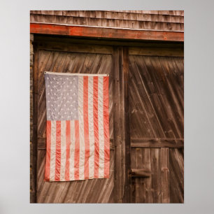 Maine, vervaagde Amerikaanse vlag op deur van oude Poster