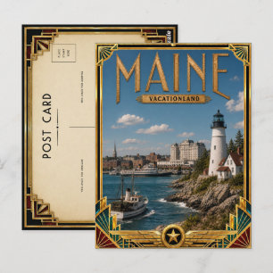 Maine Vintage Art Deco Gouden Tijdperk Briefkaart