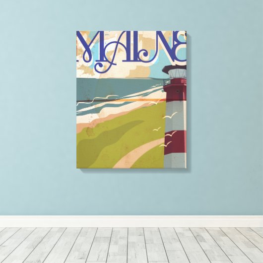 Maine Vintage Reisposter Canvas Afdruk (Insitu (Houten vloer))