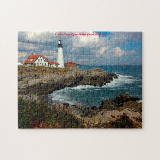 Maine-vuurtoren. Kerstgroeten Legpuzzel (Horizontaal)