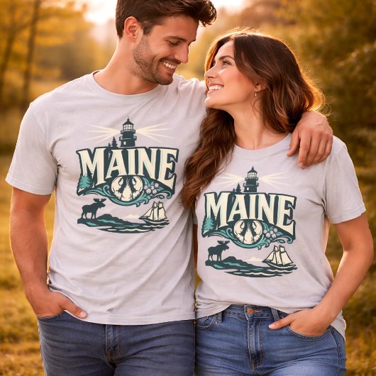Maine Vuurtoren Kust Vintage T-shirt
