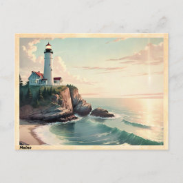 Maine Vuurtoren op een klif Vintage Briefkaart