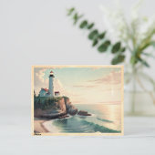 Maine Vuurtoren op een klif Vintage Briefkaart (Staand voorkant)