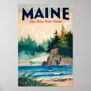 Maine Vuurtoren Schilderachtige Illustratie Reis K Poster