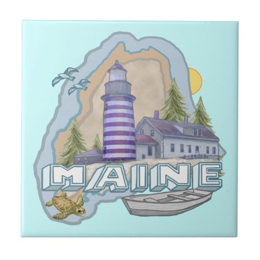 Maine Vuurtoren Tegeltje (Voorkant)