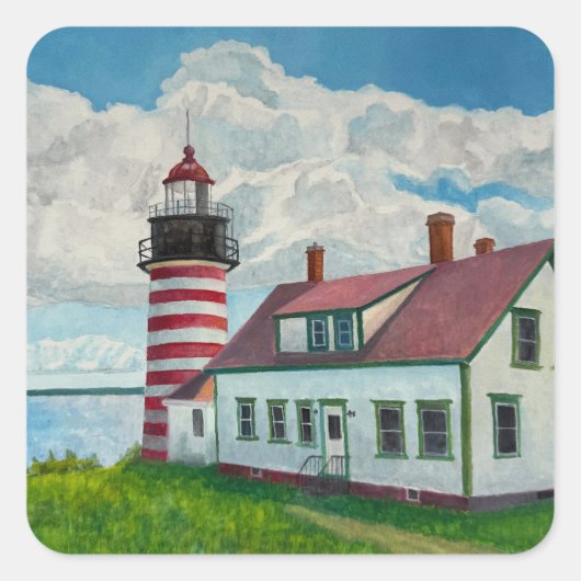 Maine Vuurtoren Vierkante Sticker (Voorkant)