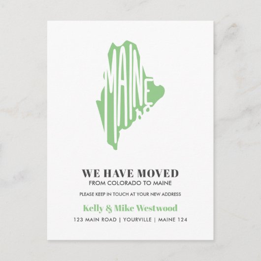 MAINE We hebben het nieuwe adres verplaatst Nieuw Briefkaart (Voorkant)