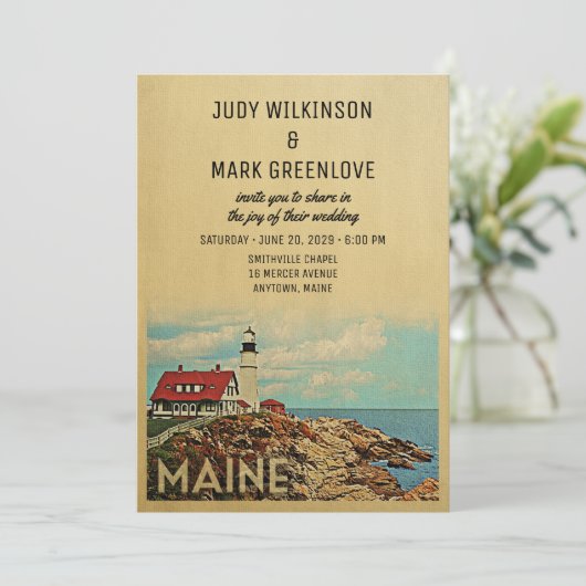 Maine Wedding Invitation  Middeleeuwen Kaart (Staand voorkant)
