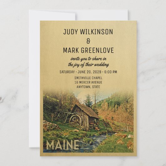 Maine Wedding Invitation Rustic Cabin Mill Kaart (Voorkant)