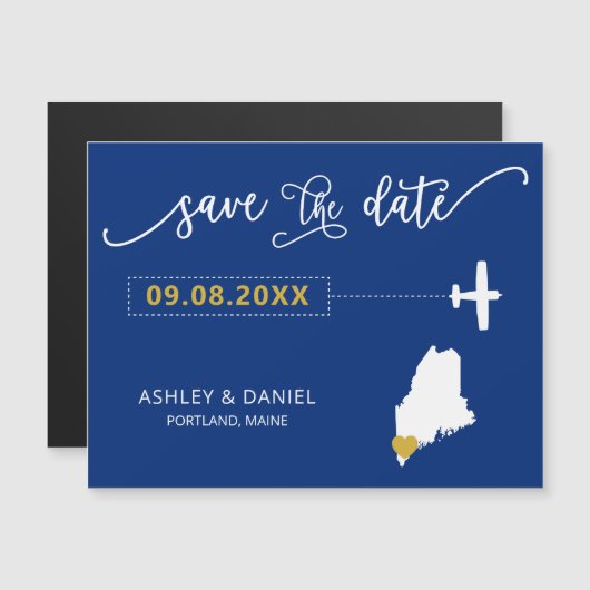 Maine Wedding Save the Date Kaart, Kaart Magnetische Uitnodiging (Voorkant / Achterkant)
