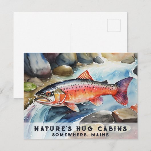 *~* Maine Zalm Vis Zwemmen AP49 Schilderen Feestdagenkaart (Voorkant / Achterkant)