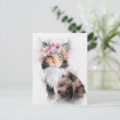 Mainecoon Cat Flower Crown Portret Briefkaart (Staand voorkant)