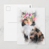 Mainecoon Cat Flower Crown Portret Briefkaart (Voorkant / Achterkant)