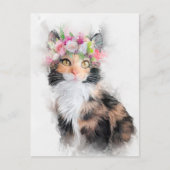 Mainecoon Cat Flower Crown Portret Briefkaart (Voorkant)