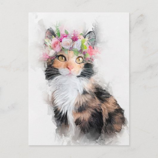 Mainecoon Cat Flower Crown Portret Briefkaart (Voorkant)